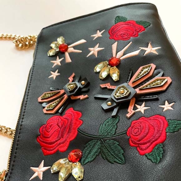 ZARA ROSE EMBROIDERED BAG WITH GOLD CHAIN NWT - Picture 8 of 11
